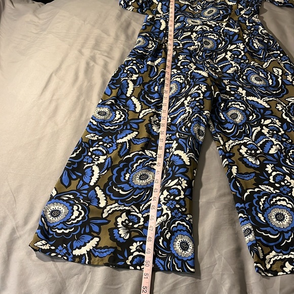 Express Womens Blue Pop Floral Culottes Jumpsuit Mid Calf Long Sleeve - Picture 11 of 16